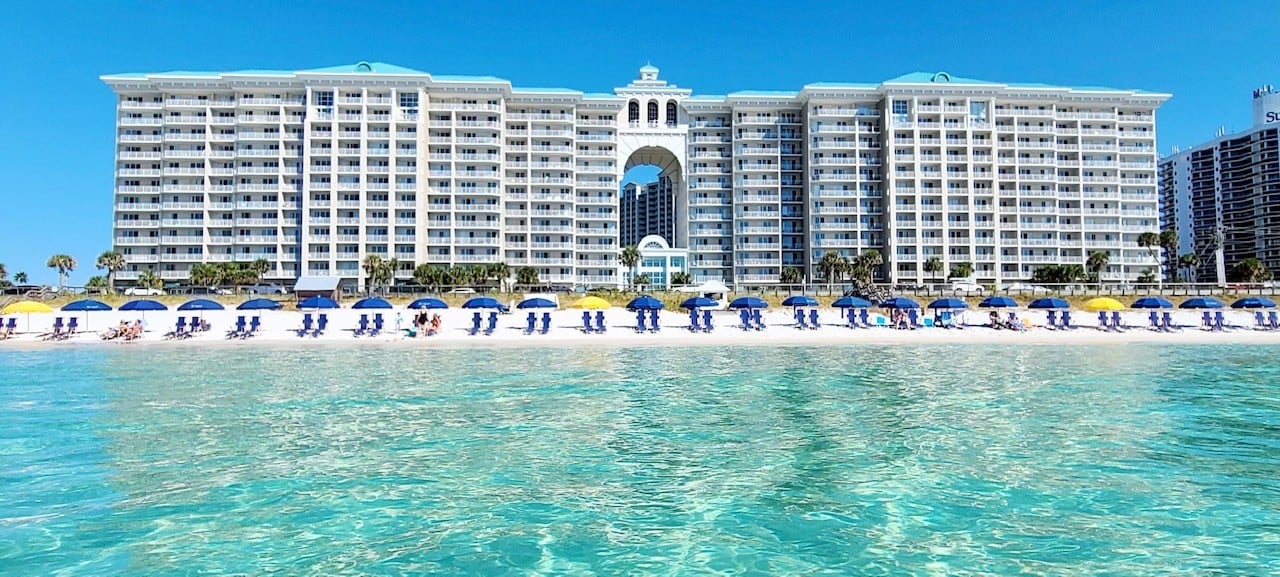 Majestic Sun resort in Miramar Beach, Florida photographed from the Gulf